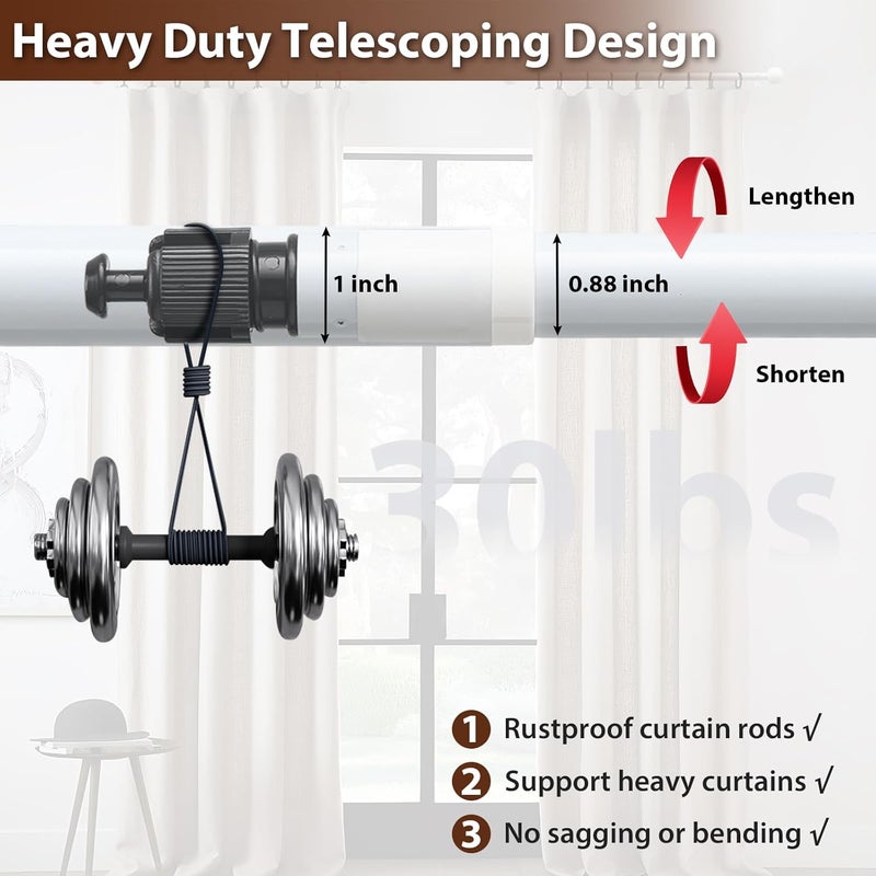DEROFIT 12-20 Inch Side Curtain Rod,Set of 2, 1" Short Adjustable White Curtain Rods Side Curtain Rod with Decorative Finals, Heavy Duty Curtain Rod Set for Windows, Door - Image 4